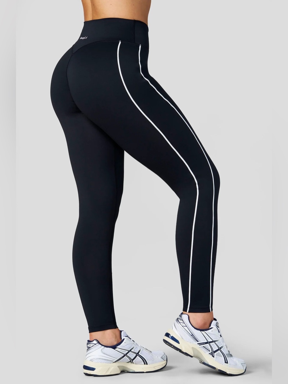 Young LA Prep Black Leggings with White Side Piping